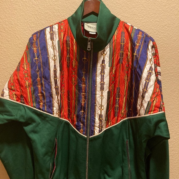 New Silk Authentic Gucci Horsebit Logo Zipper Jacket M - Picture 5 of 12